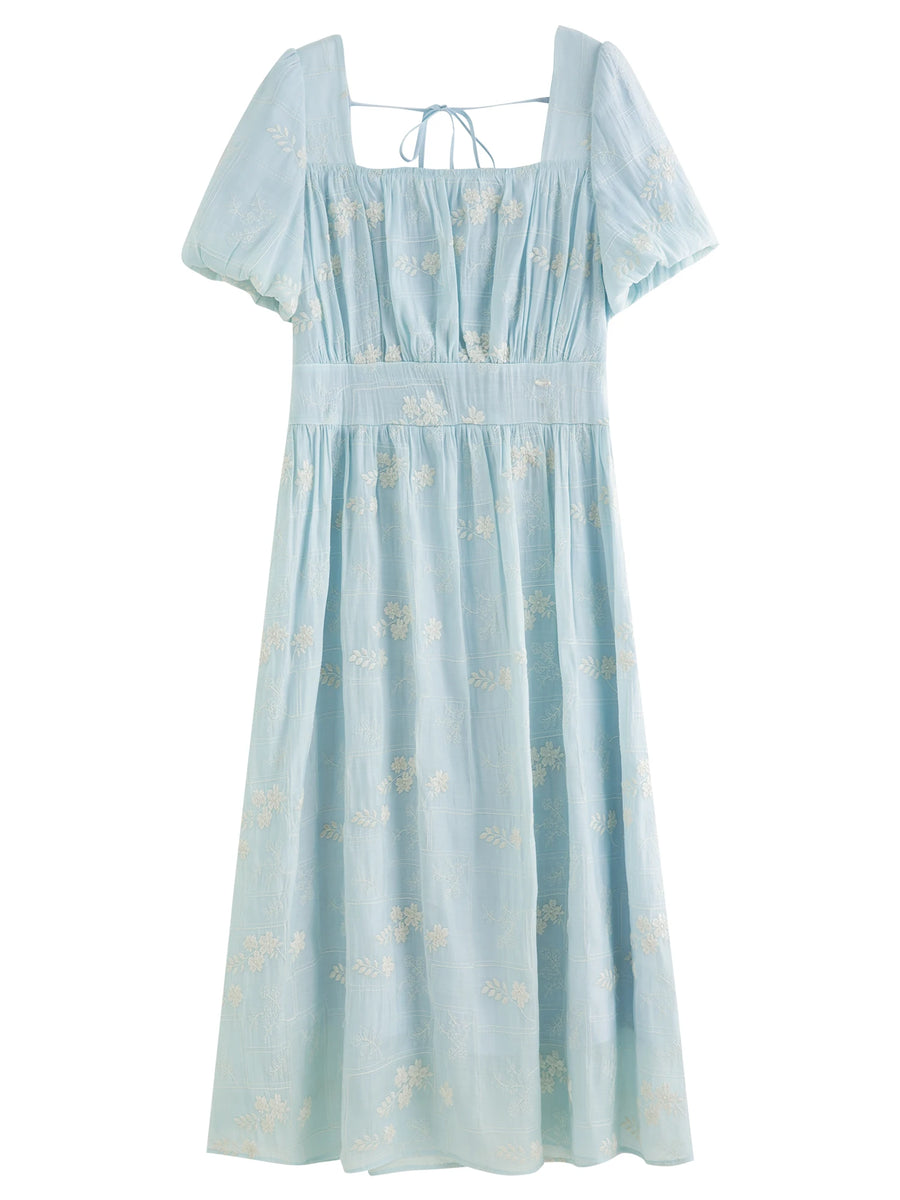 Women's Floral Embroidered Tea Length Dress