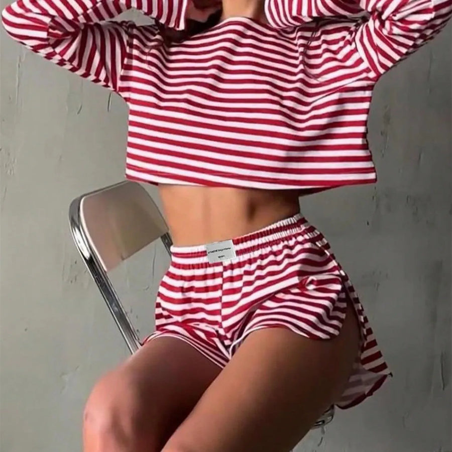 Striped Pajama Set: Long-Sleeve Top & Shorts