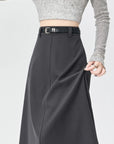 High-Waist A-Line Pleated Midi Skirt with Tie Belt