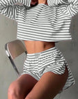 Striped Pajama Set: Long-Sleeve Top & Shorts