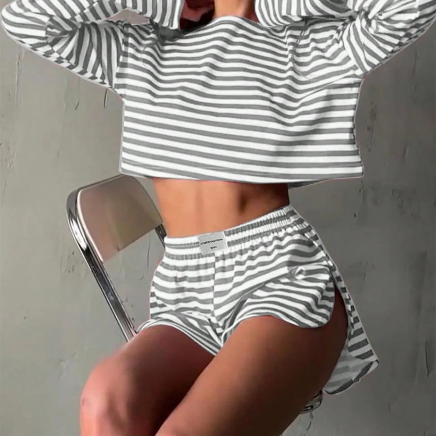 Striped Pajama Set: Long-Sleeve Top & Shorts