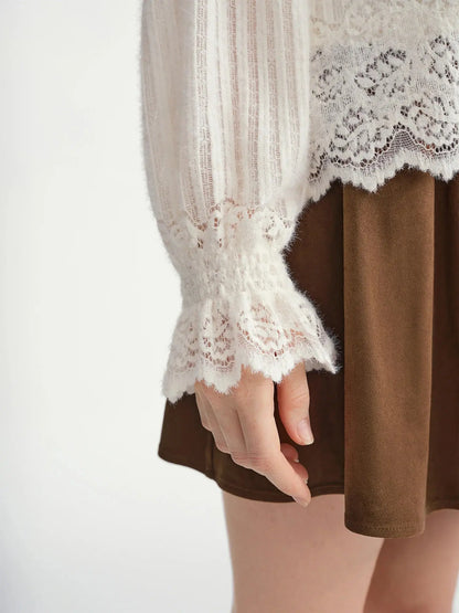 Women's Autumn Fairycore Lace Top – Loose & Elegant Pullover LORAN STORE