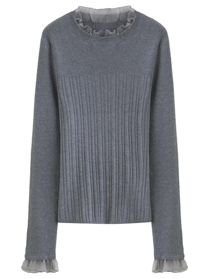 Chic Plus Size Lace Collar Knit Top - Winter Base Layer - Loran