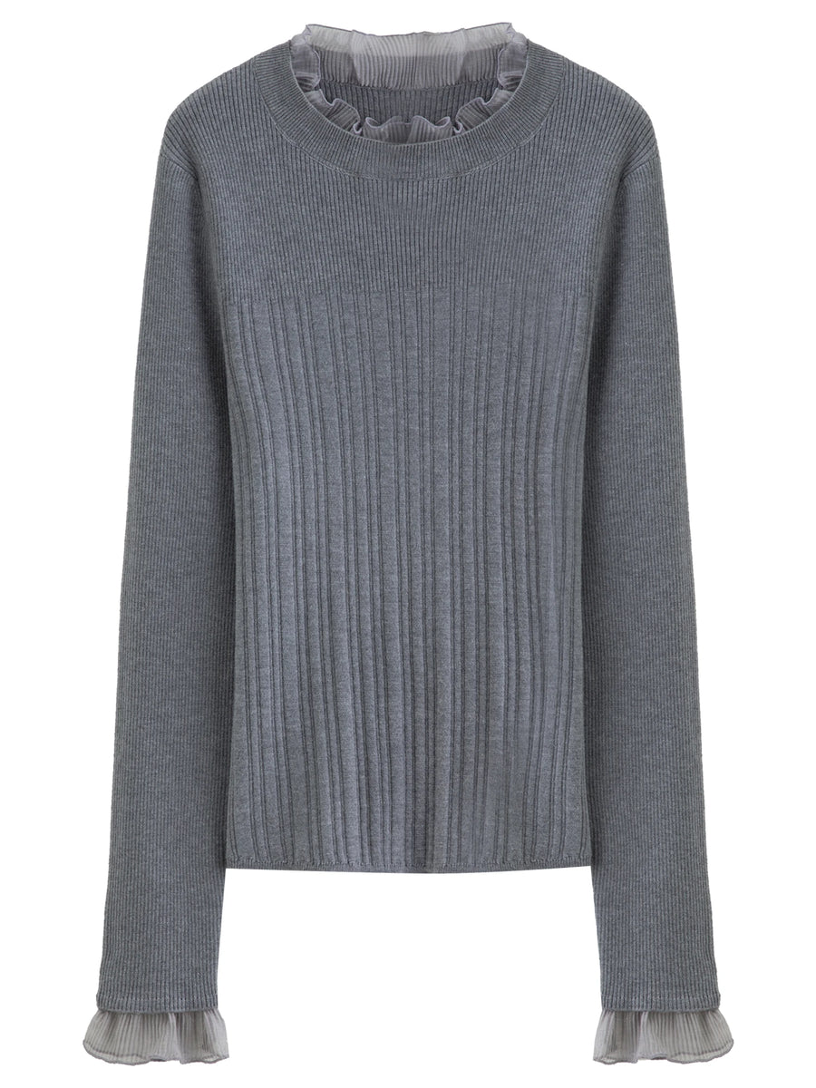 Chic Plus Size Lace Collar Knit Top - Slimming Winter Base Layer