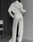 Women's White Knitted Turtleneck & Jogger Pant 2-Piece Set