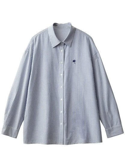 Striped Embroidered Long-Sleeve Blouse - Loran