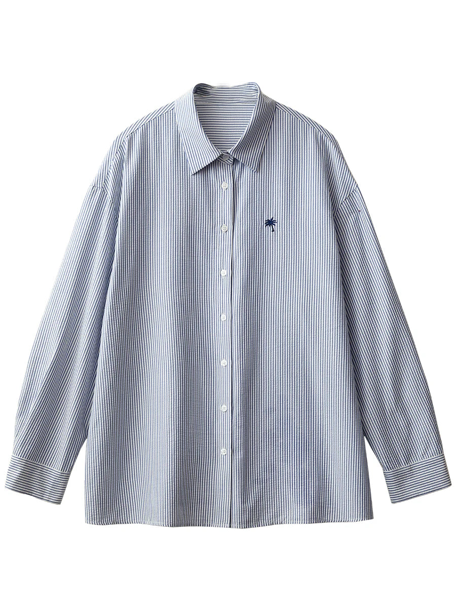 Striped Embroidered Long-Sleeve Blouse