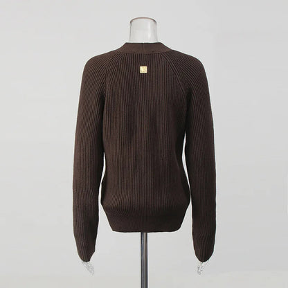 Elegant V-Neck Knitted Sweater Coat for Autumn & Winter