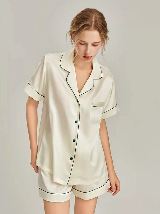Women's Pink Silk Pajamas Short Sleeve Real Silk Sleepwear Loran