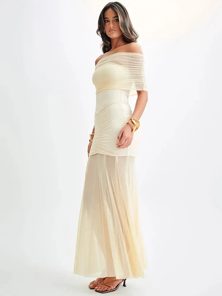 Backless Mesh Bodycon Long Dress - Loran