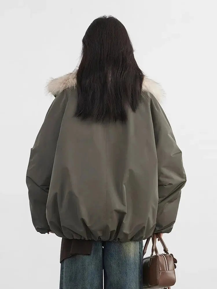 Faux Fur Collar Down Jacket Casual Winter Warm Coat for Women - Loran