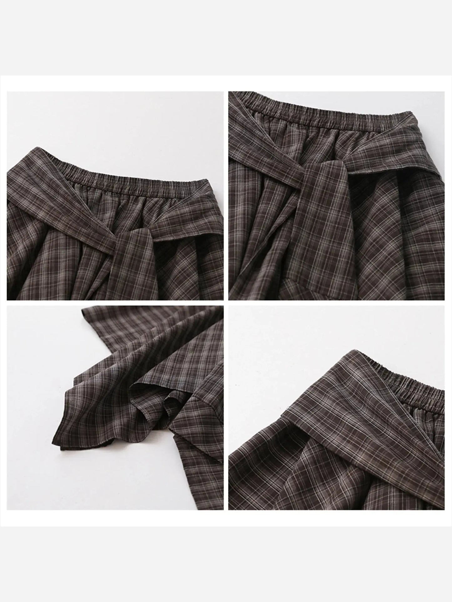 Chic A-Line Plaid Skirt with Adjustable Tie-Waist - Loran