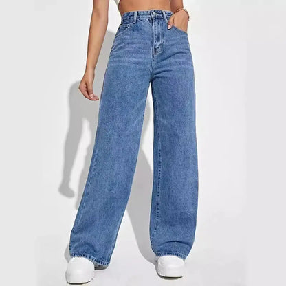 The New Dark Blue Wide-Leg Straight Jean: Effortlessly Stylish - Loran