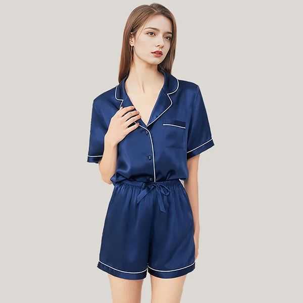 Real Mulberry Silk Pajama Set: Short Sleeve & Shorts Loran