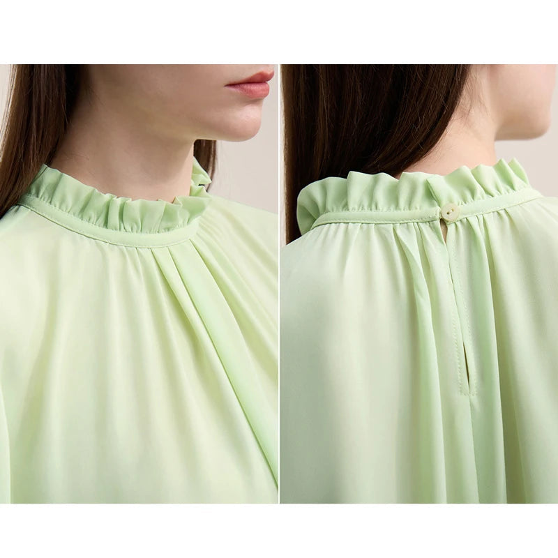 Amii Blouse For Woman 2026 Spring New Elegant Commuter Edge Pleated Chiffon Shirt Thin Pullover Women's Long-sleeve Top 12641066 Loran