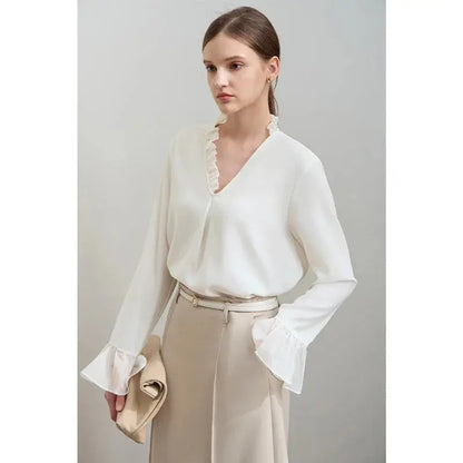 Women's Loose Chiffon Ruffle Blouse - Loran