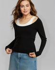 Chic Plus Size Contrasting Color Faux 2-Piece Sweater Top