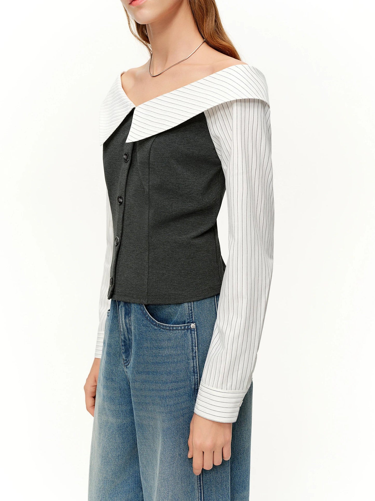 Spring Fashion Off Shoulder Crop Top & Mix Match Patchwork Jeans Loran