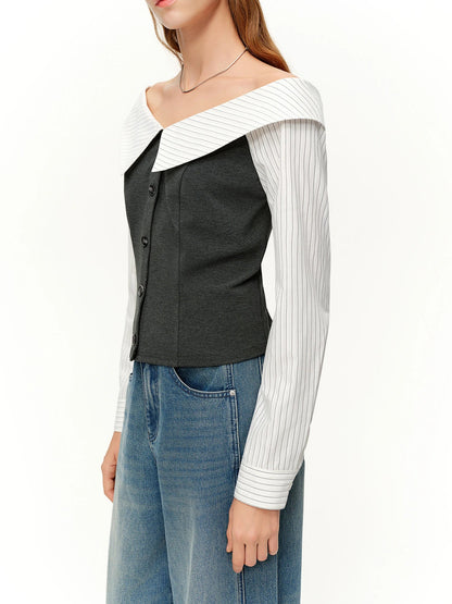 Spring Fashion Off Shoulder Crop Top & Mix Match Patchwork Jeans Loran