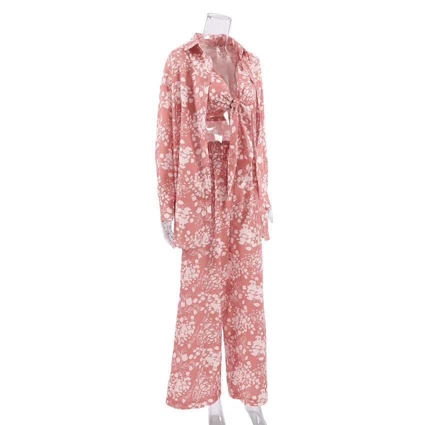 Women’s 3-Piece Floral Pajama Set Autumn Sleepwear & Loungewear - Loran