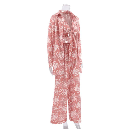 Women’s 3-Piece Floral Pajama Set Autumn Sleepwear & Loungewear - Loran