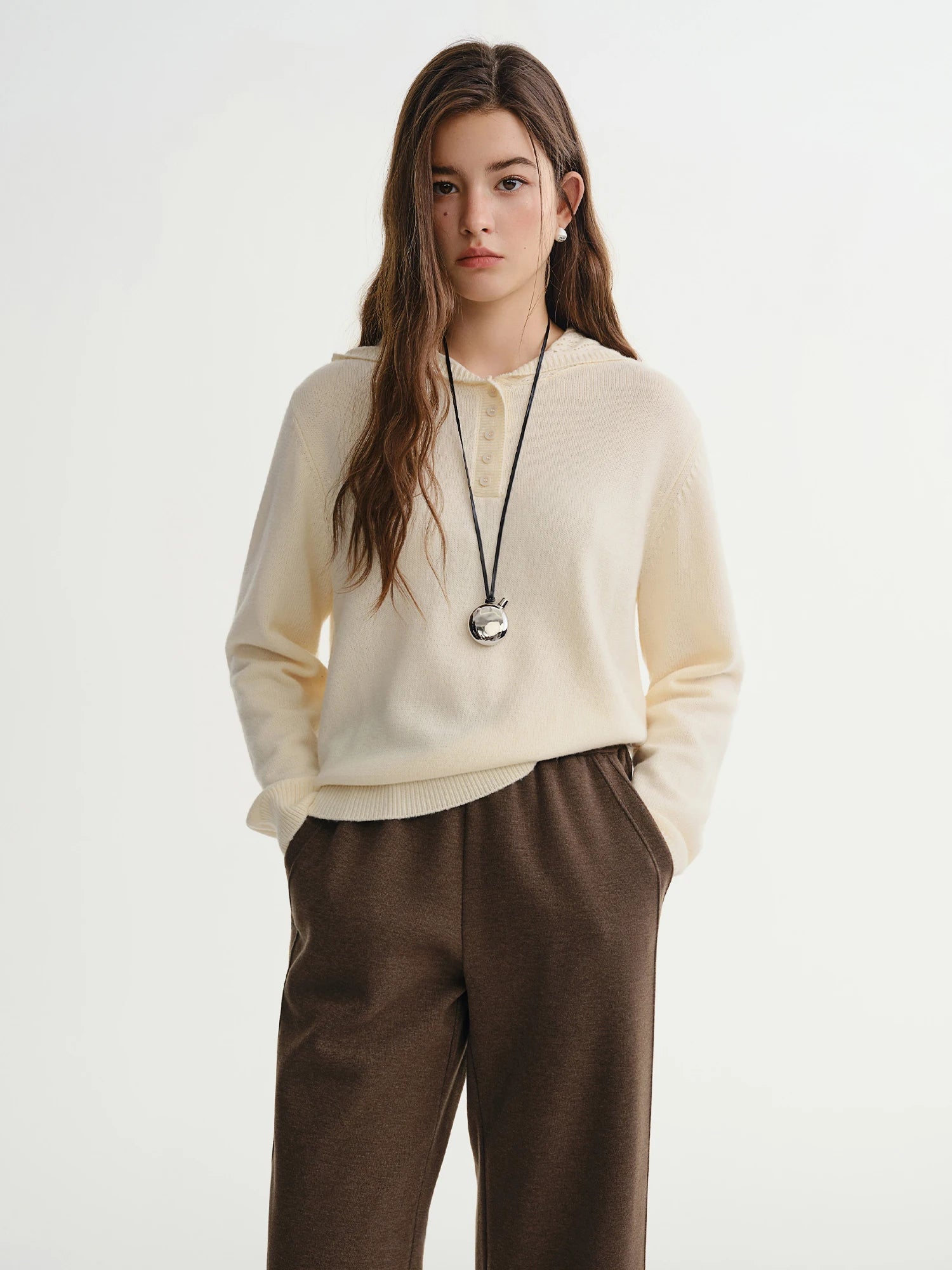 Winter Openwork Hooded Sweater Elegant Knit Pullover Loran