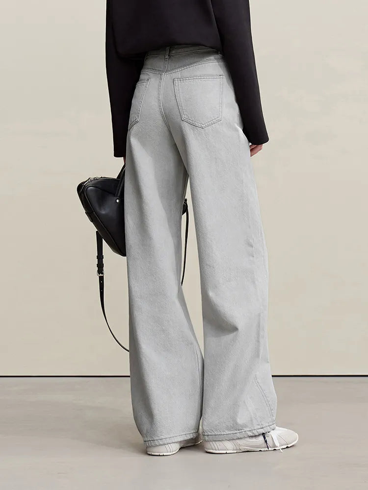 Amii Women's Jeans 2026 Spring New Casual Solid Color Cotton Straight Women's Pants Versatile Long Denim Trousers 12621038 Loran