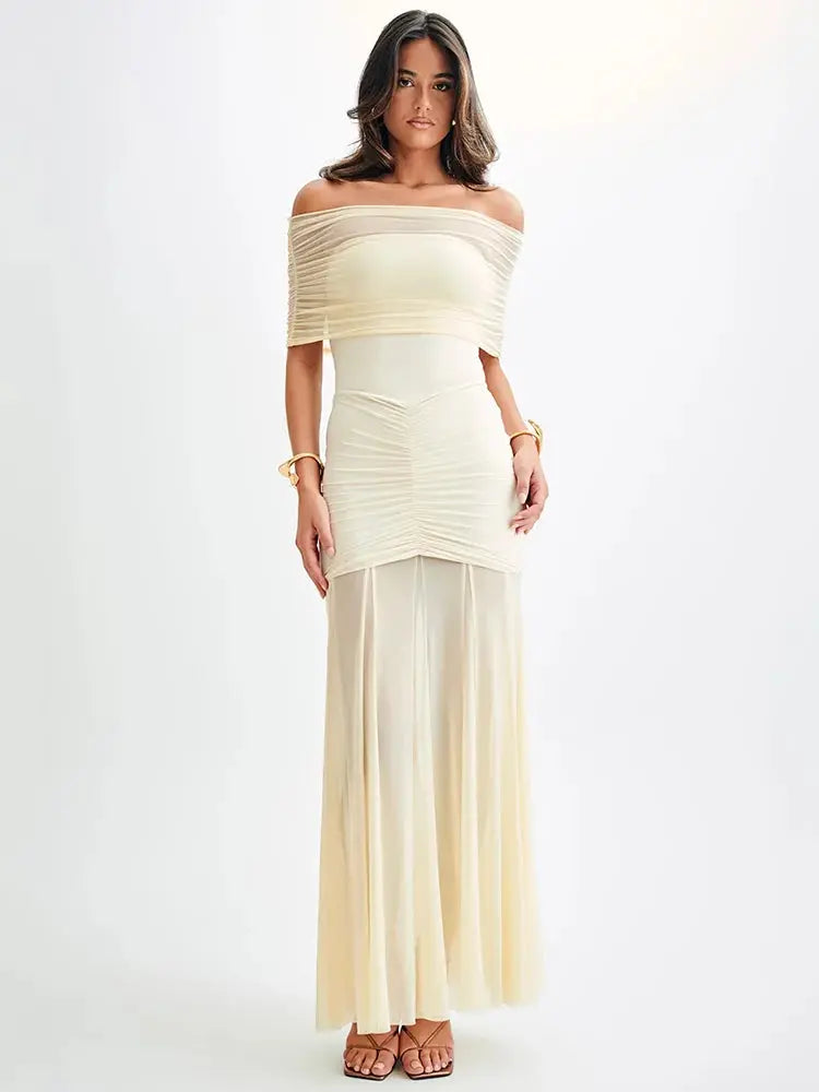 Backless Mesh Bodycon Long Dress - Loran