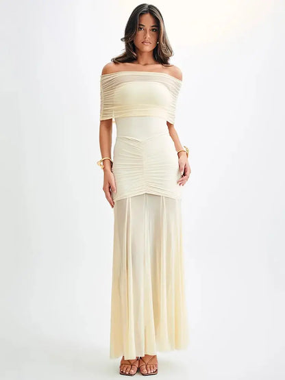 Backless Mesh Bodycon Long Dress - Loran