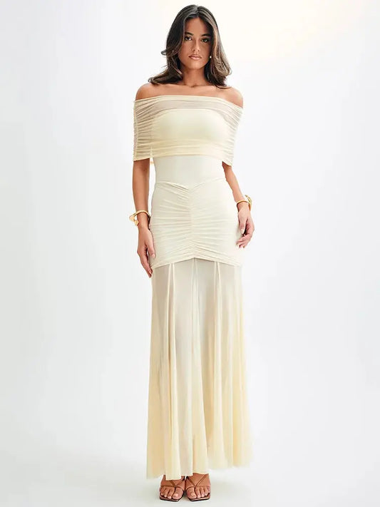 Backless Mesh Bodycon Long Dress - Loran