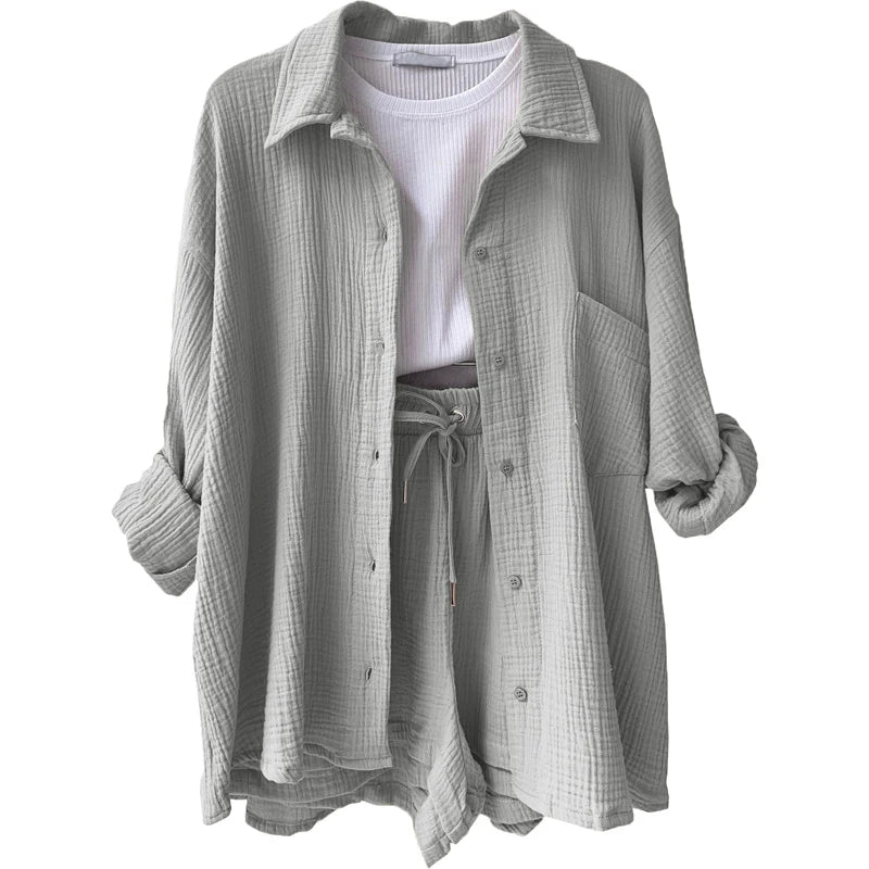 Women’s 2-Piece Cotton Gauze Pajama Set Summer Sleepwear Loran