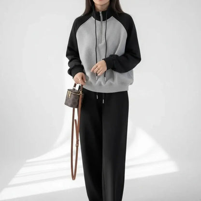 Women's Half-Zip Stand Collar Crop Sweatshirt - Loran