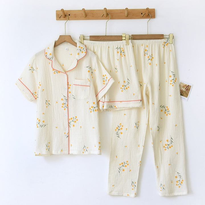 Cotton crepe three-piece pajamas - 3IN SMART Shop  #