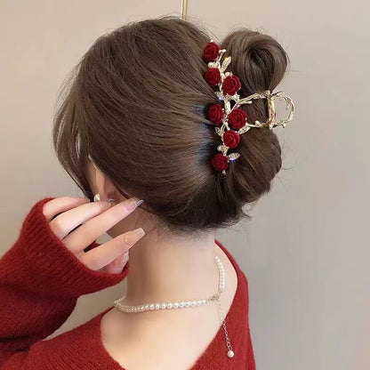 Elegant Rose Metal Hair Claw Clip for Updos