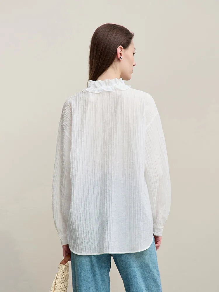 Amii Women Shirt 2026 Spring New Romantic Ruffles V-Neck Pullover Shirt Elegant Loose Long Sleeve Women's Blouses 12641123 Loran