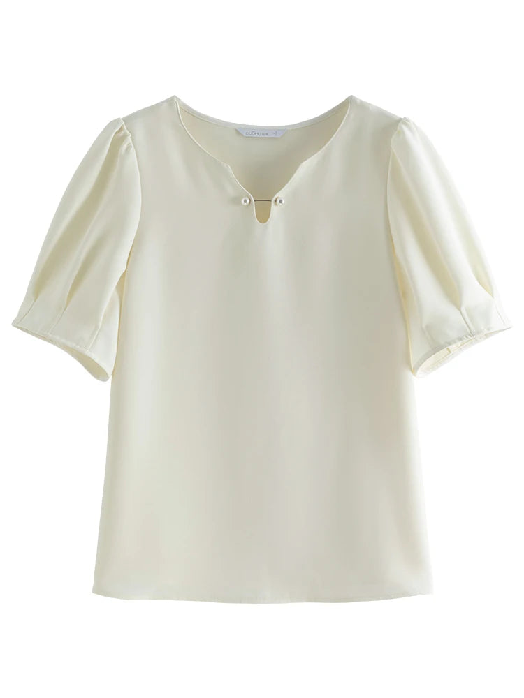 Women’s V-Neck Chiffon Shirt Elegant Slimming Summer Top