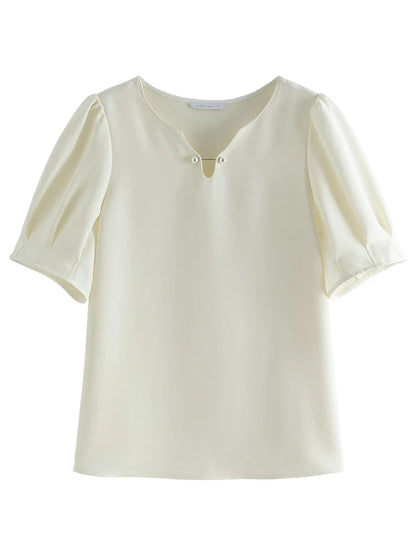 Women’s V-Neck Chiffon Shirt Elegant Slimming Summer Top Loran