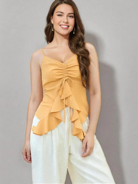 Women's Ruffle Drawstring Strappy Vest Top - Loran