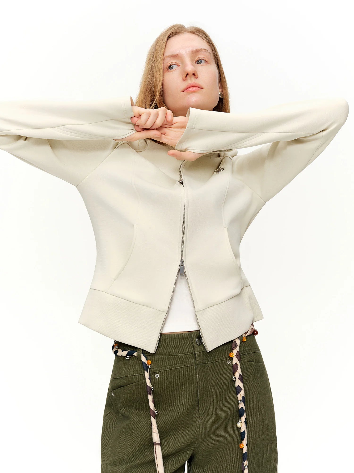 DUSHU 【Relaxed Code】Women Notched Collar Casual Hooded Sweater New Arrival Spring 2026 Collection Chic Short Jacket Spring Coat Loran