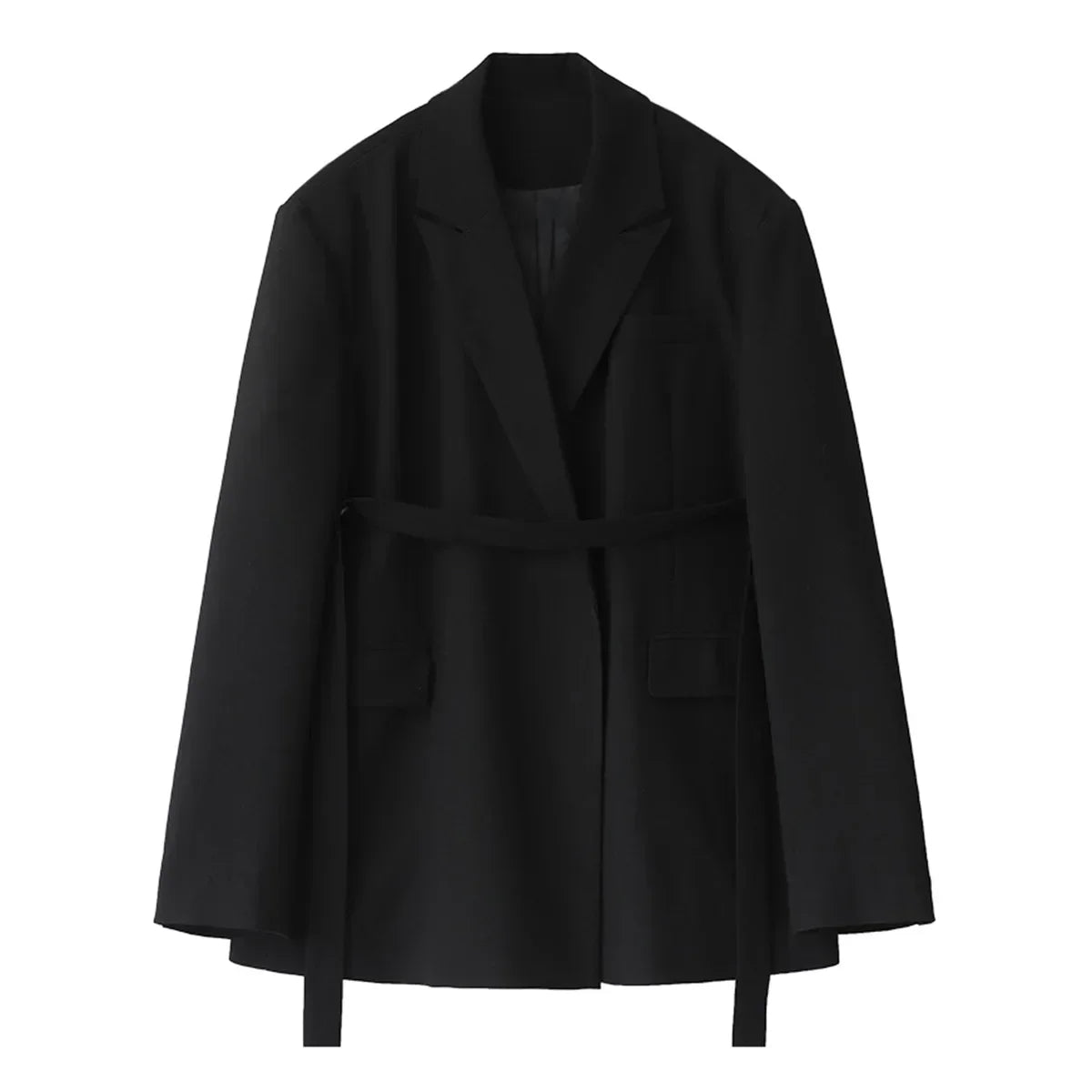 Wide Shoulder Ribbon Blazer Long Autumn Overcoat Loran