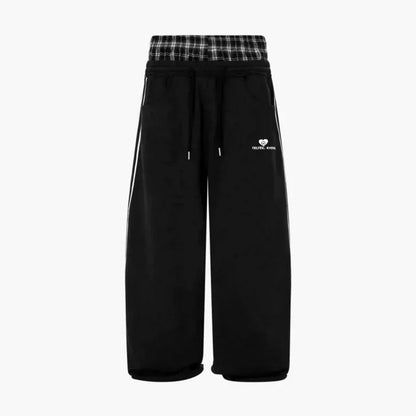 Retro College Double Waist Sweatpants Casual Sport Style