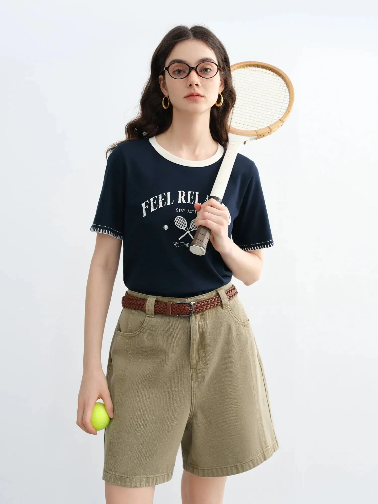 Women's Summer Contrast-Stitch Cotton Tee LORAN STORE