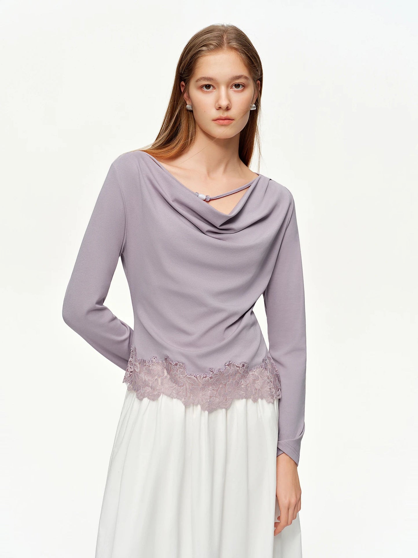 Elegant Lace Patchwork T-Shirt Slim Spring Commuter Top Loran
