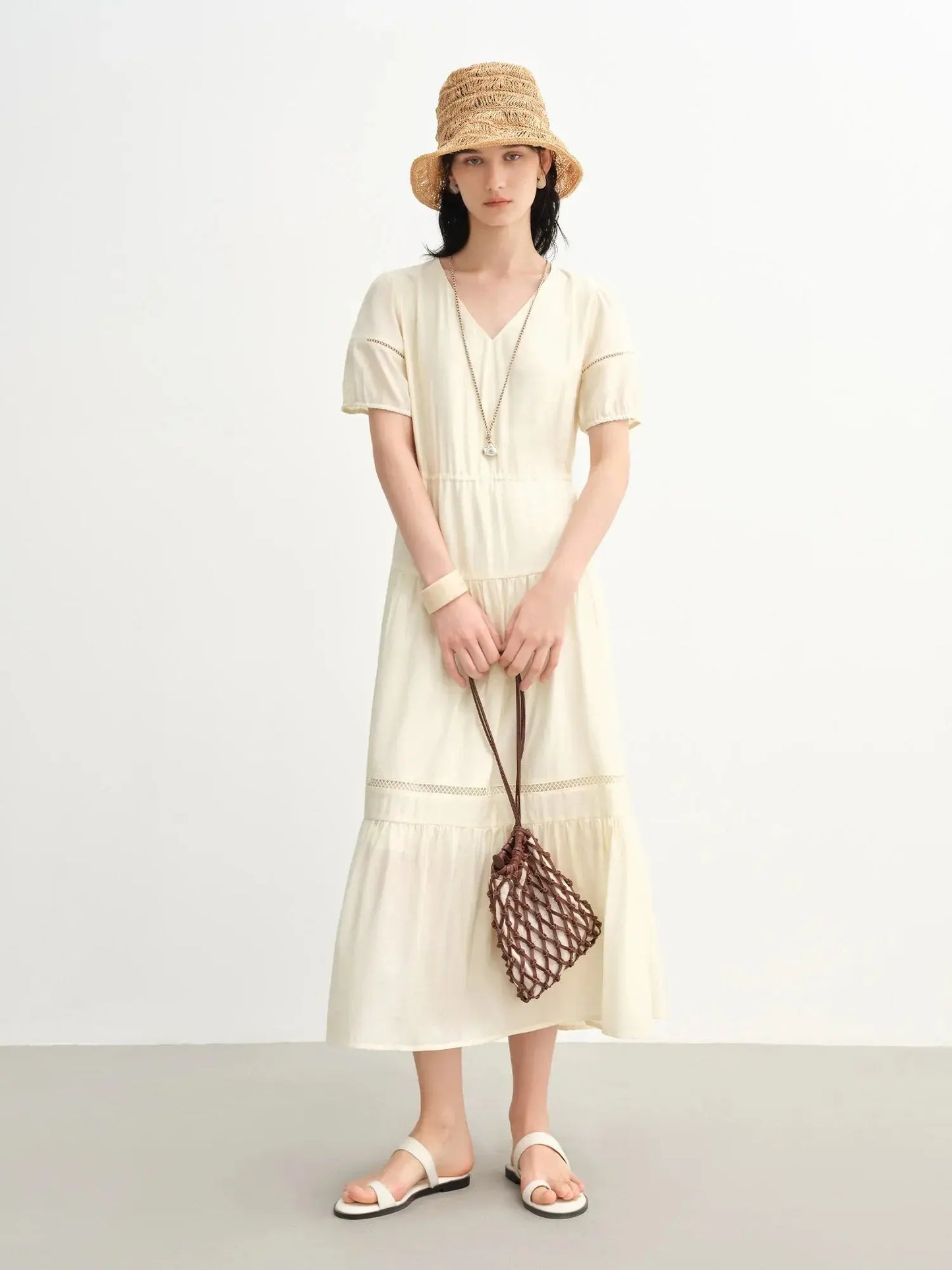 Breathable Linen Tiered Dress for a Flattering Curve - Loran