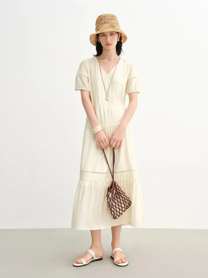 Breathable Linen Tiered Dress for a Flattering Curve - Loran