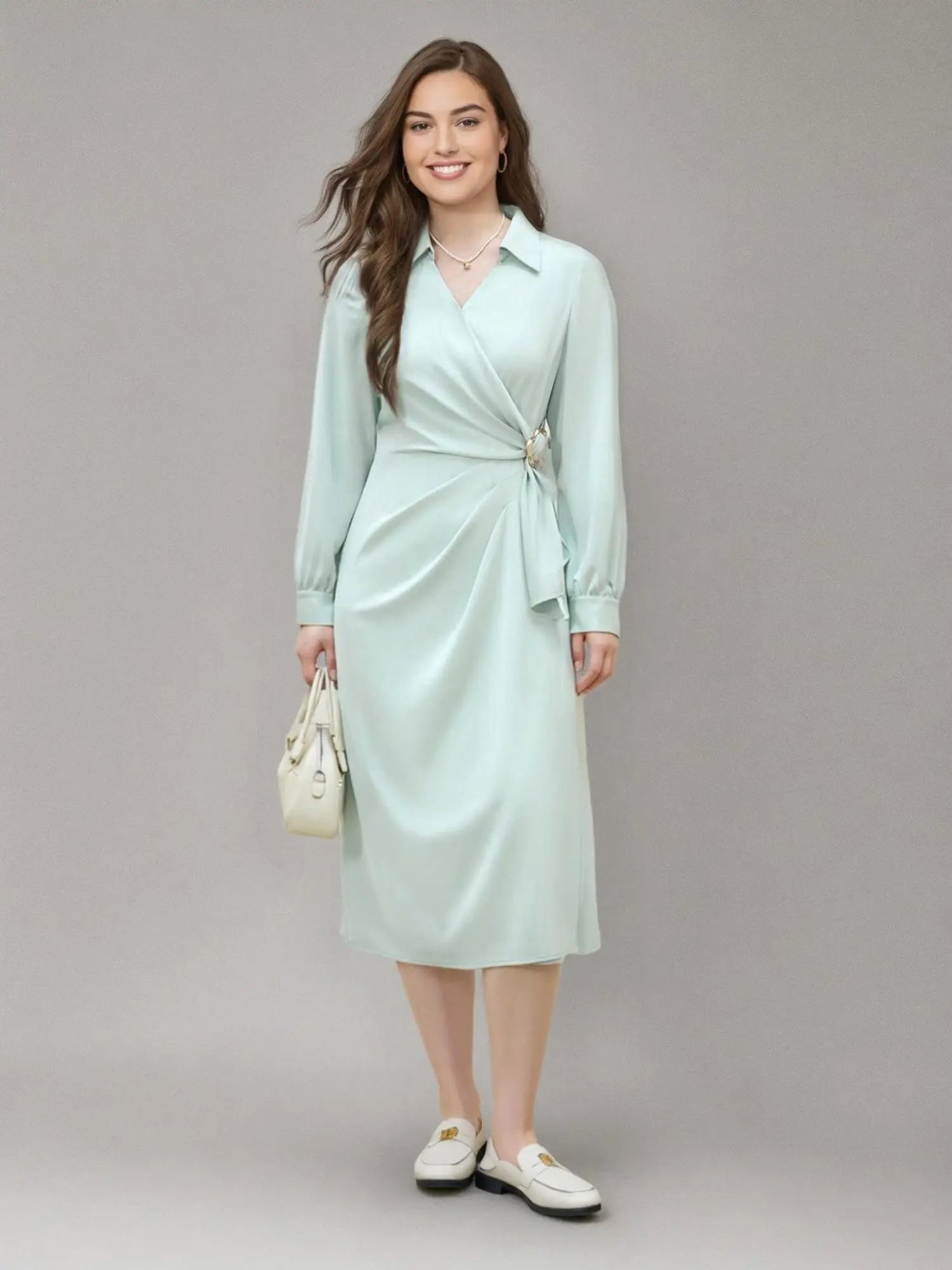 Plus Size Metal Detail Long Dress Spring Fashion Loran