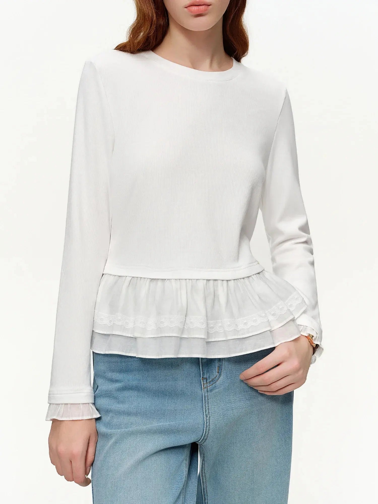 Women’s Ruffle Trim Knitted T-Shirt LORAN STORE