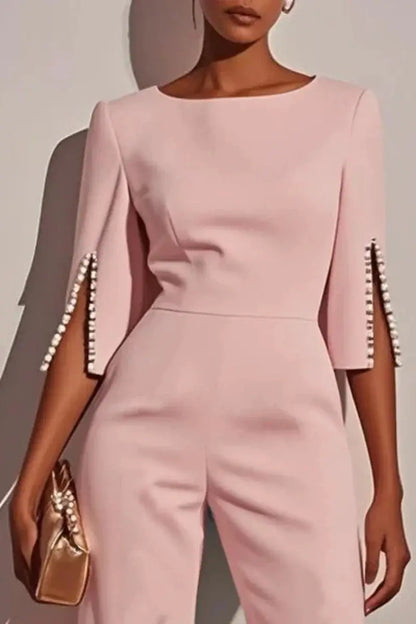 Chic Jumpsuit with Beading A Straight-Leg Classic - Loran