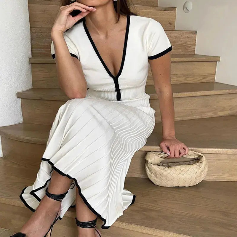 Elegant White Crop Top & Pleated Skirt Set - Loran