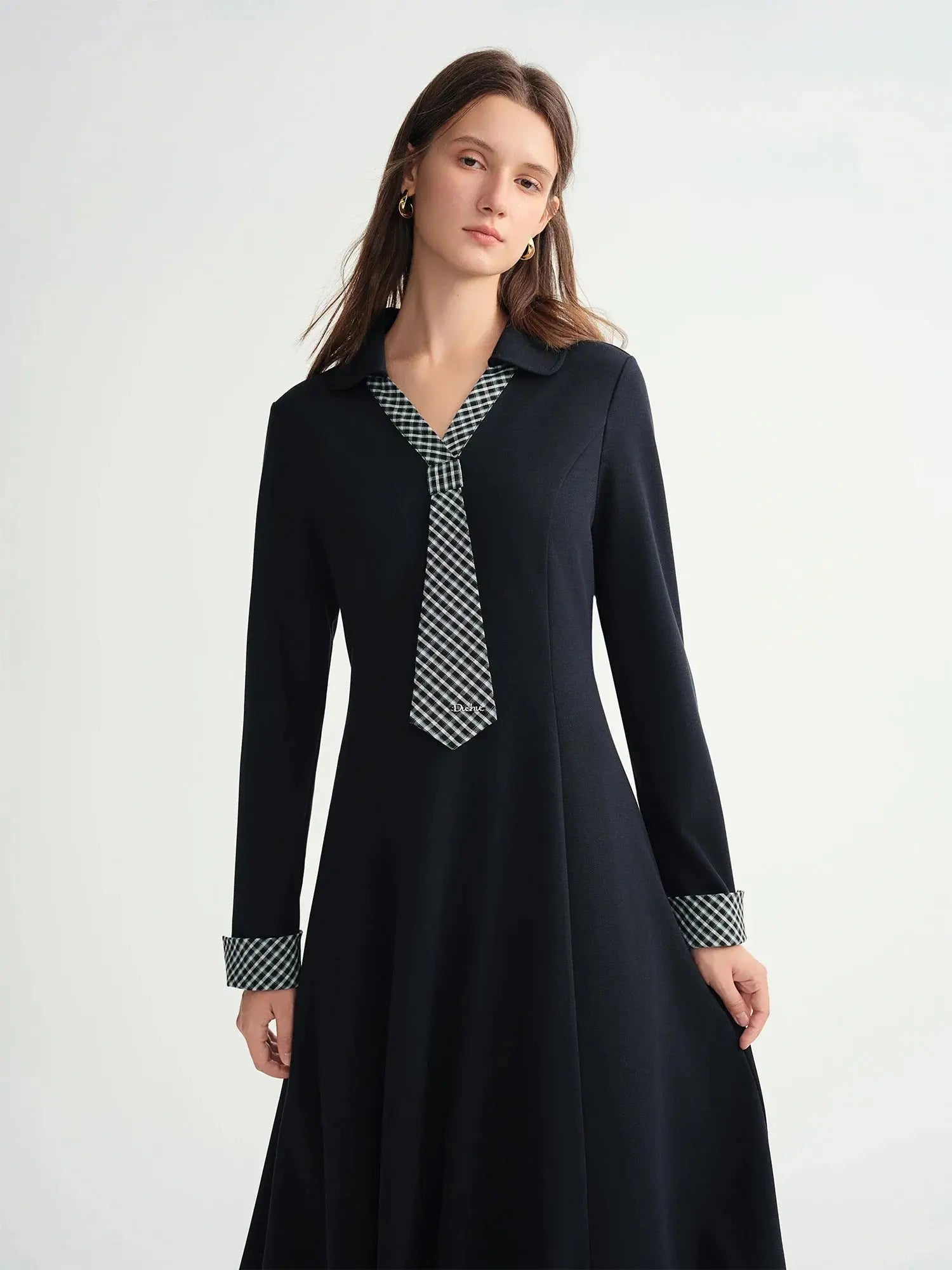 Women's Plaid Asymmetric Winter Dress - Loran